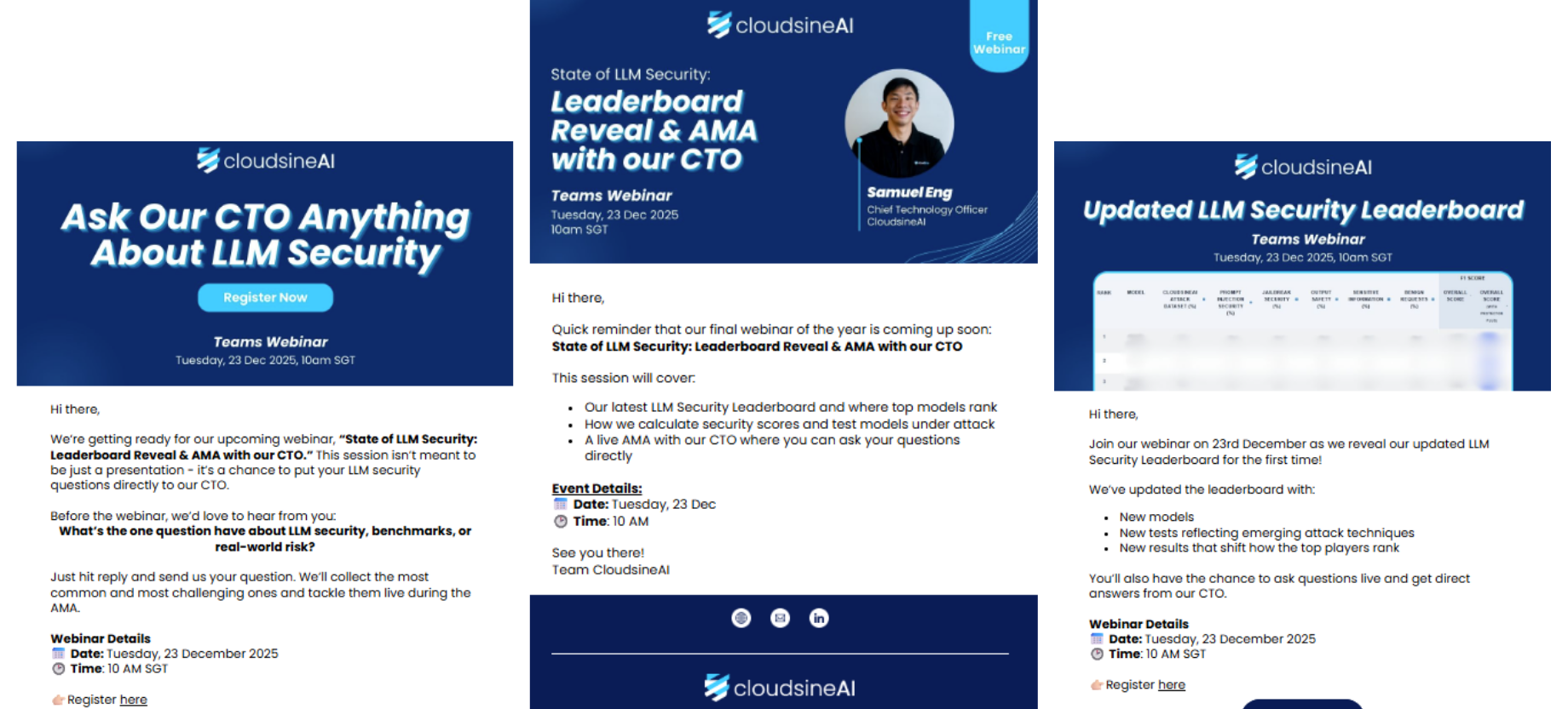 CloudsineAI webinar promotion emails